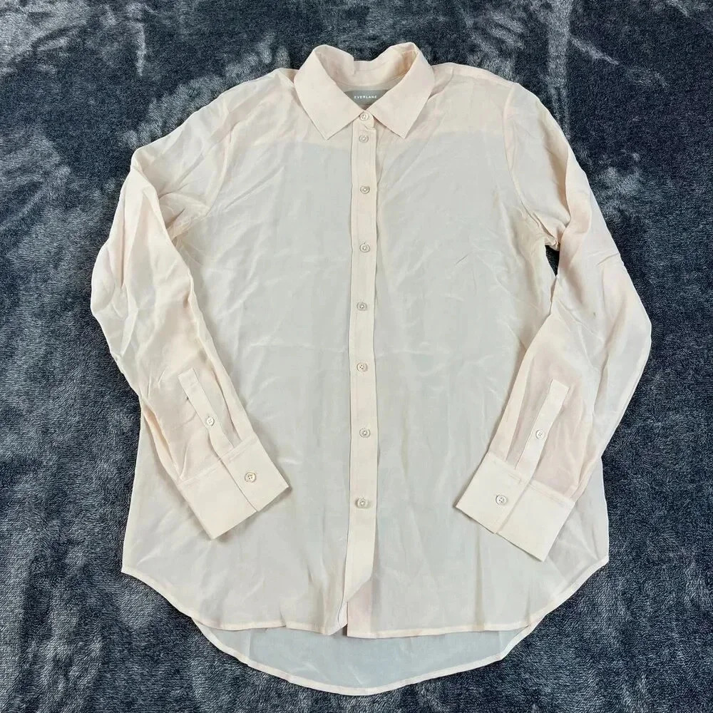 Everlane 100% Silk Button Up Shirt Light Pink Women's 4 Long Sleeve Blouse